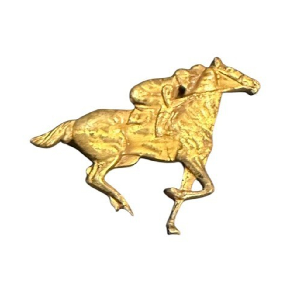 Vintage Gettysburg Horse & Rider Jockey Brooch Gold Tone Souvenir Equestrian Pin